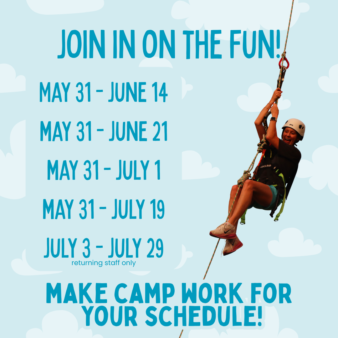 Graphic image of dates that we want staff to work at camp.